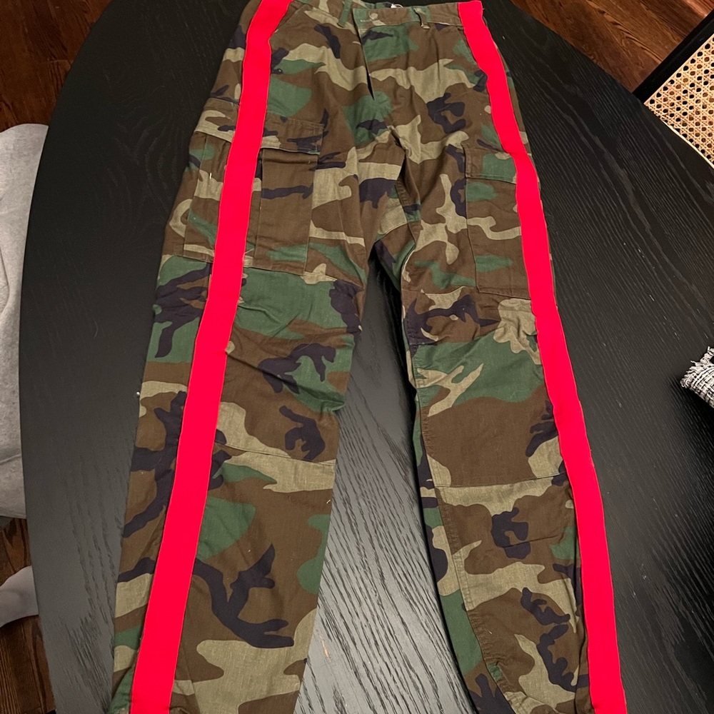 Camouflage Pants with Red Stripe